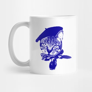 Ooo la la Cat with Beret, Blue on White Mug